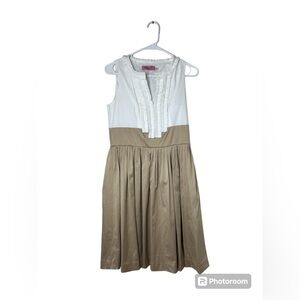 Eliza J Women's Sleeveless Knee Length Fit & Flare Dress Size 6 Tan & White EUC!